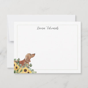 Tan Dachshund Sunflower Eucalyptus Personalized Note Card