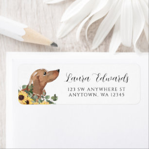 Tan Dachshund Sunflower Eucalyptus Return Address Label