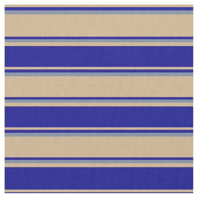 Tan, Dark Blue, and Light Slate Gray Pattern Fabric (Close Up)