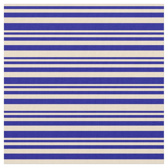 Tan & Dark Blue Colored Lined Pattern Fabric (Close Up)