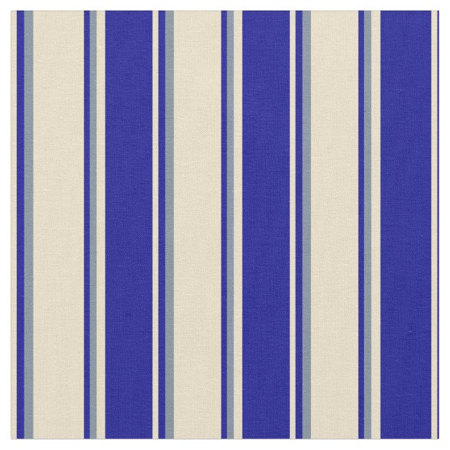 Tan, Dark Blue & Light Slate Gray Lines Pattern Fabric (Close Up)