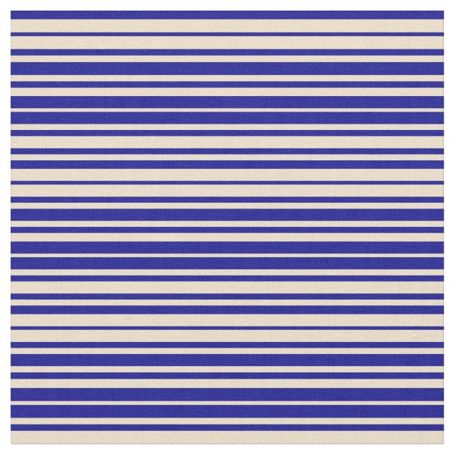 Tan & Dark Blue Striped/Lined Pattern Fabric (Close Up)