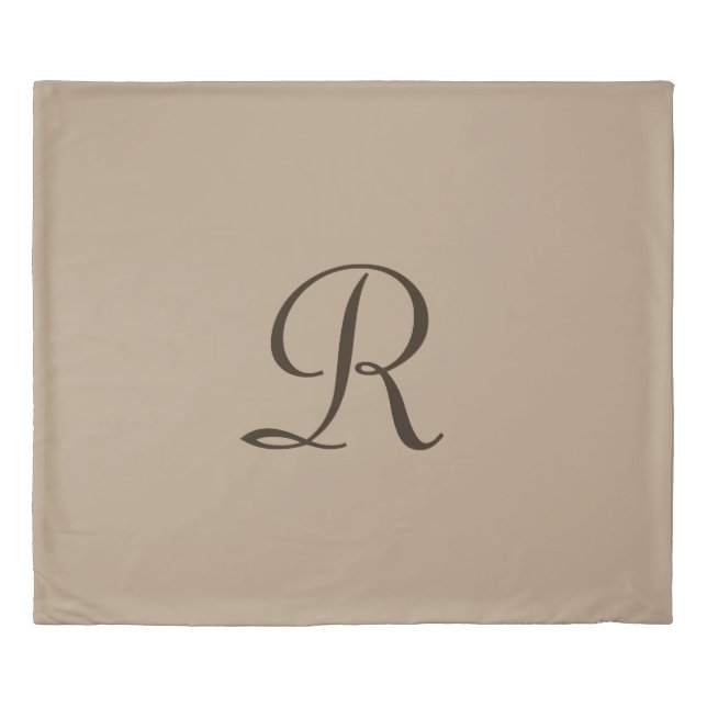 Tan, Dark Brown Monogram, Reversible Duvet Cover (Front)