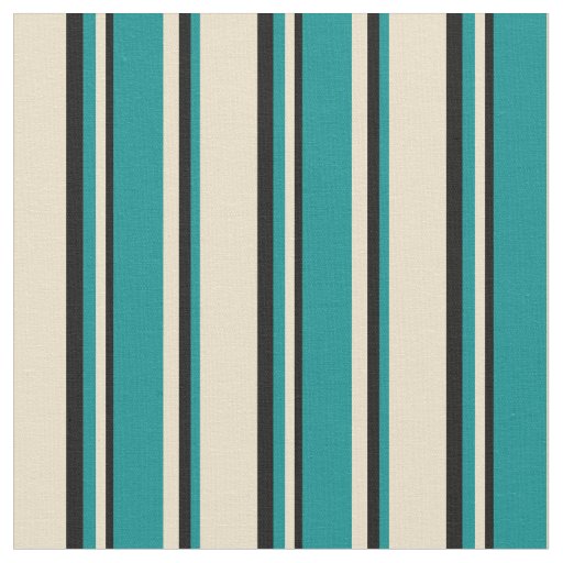 Tan, Dark Cyan & Black Colored Stripes Fabric