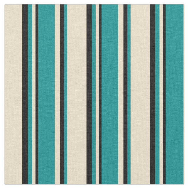 Tan, Dark Cyan & Black Colored Stripes Fabric (Close Up)