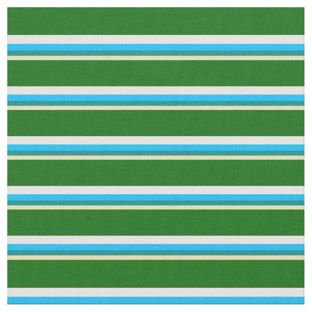 Tan, Dark Cyan, Deep Sky Blue, White & Dark Green Fabric (Close Up)