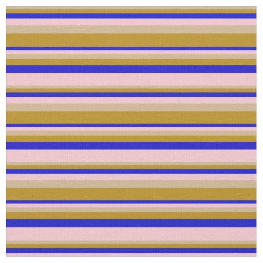 Tan, Dark Goldenrod, Blue, and Pink Stripes Fabric