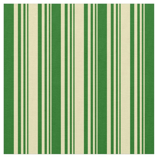 Tan & Dark Green Colored Stripes Fabric (Close Up)