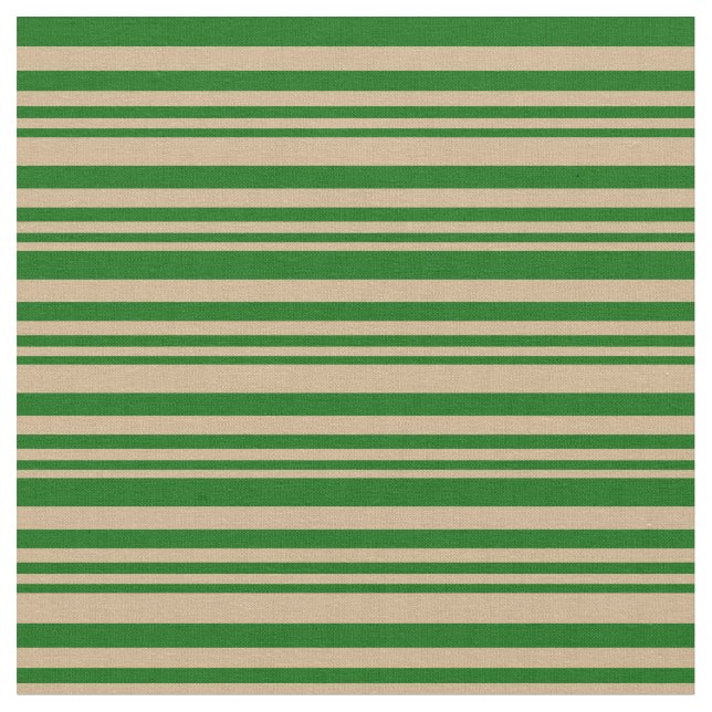 Tan & Dark Green Striped/Lined Pattern Fabric (Close Up)