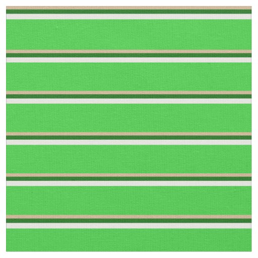 Tan, Dark Green, White & Lime Green Stripes Fabric