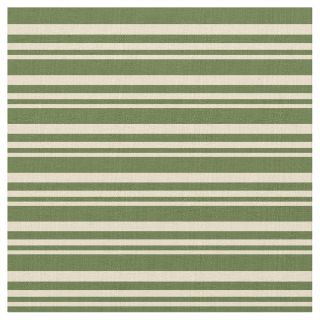 Tan & Dark Olive Green Lines Pattern Fabric (Close Up)