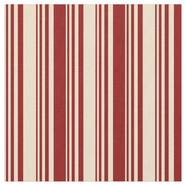 Tan & Dark Red Colored Lines Fabric (Close Up)