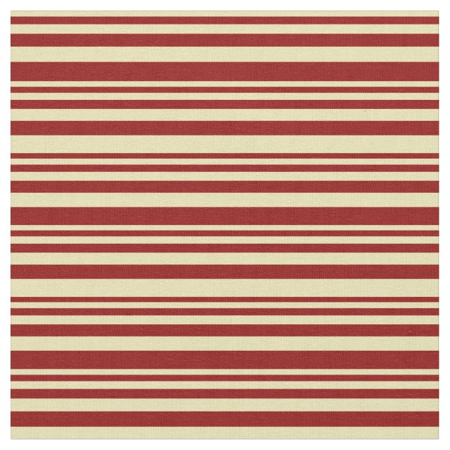 Tan & Dark Red Lined Pattern Fabric (Close Up)