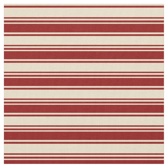Tan & Dark Red Lines Pattern Fabric (Close Up)