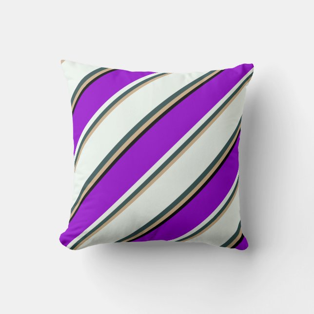 Tan, Dark Slate Gray, Mint Cream, Violet & Black Throw Pillow (Front)