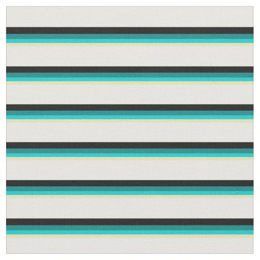 Tan, Dark Turquoise, Teal, Black, and White Lines Fabric