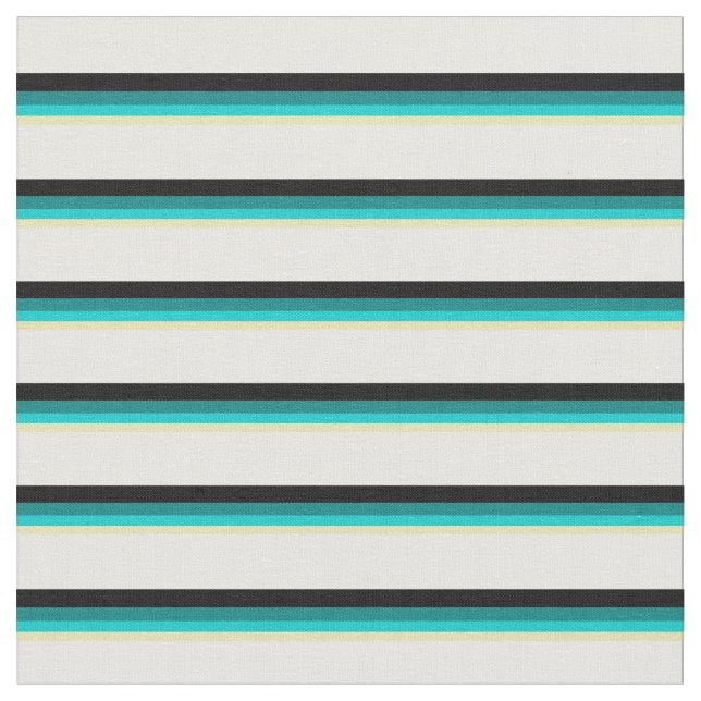 Tan, Dark Turquoise, Teal, Black, and White Lines Fabric (Close Up)