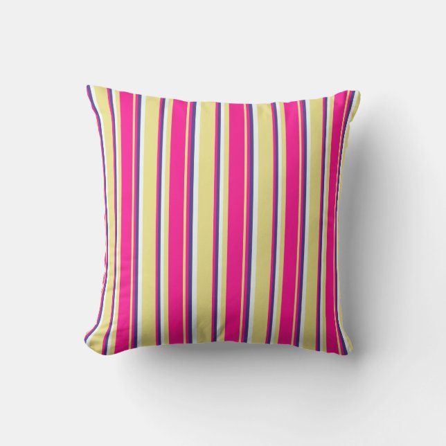 Tan, Deep Pink, Dark Slate Blue & Mint Cream Throw Pillow (Front)