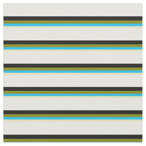 Tan, Deep Sky Blue, Green, Black, and White Lines Fabric