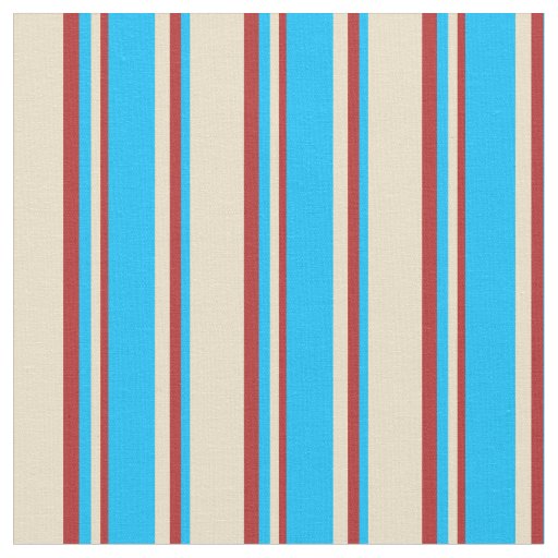 Tan, Deep Sky Blue & Red Pattern of Stripes Fabric