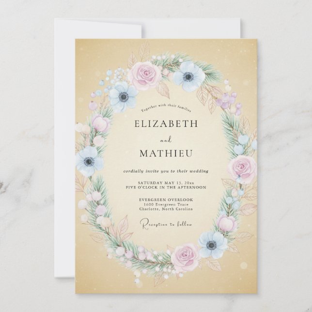 Tan Delicate Winter Wedding Invitation (Front)