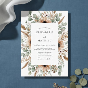 Tan Desert Pampas Boho Wedding Invitation