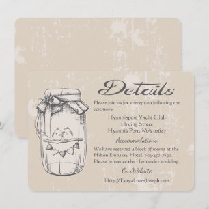 Tan Details Wedding Mason Jar Lovebirds Directions Invitation