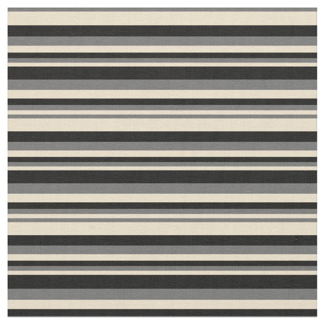 Tan, Dim Gray, and Black Lined/Striped Pattern Fabric (Close Up)