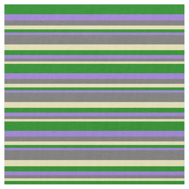 Tan, Dim Gray, Purple, and Green Pattern Fabric (Close Up)