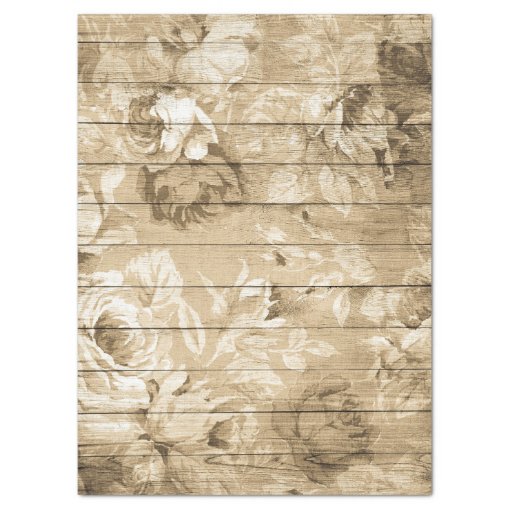 Tan Distressed Rustic Roses on Wood Decoupage Tissue Paper | Zazzle