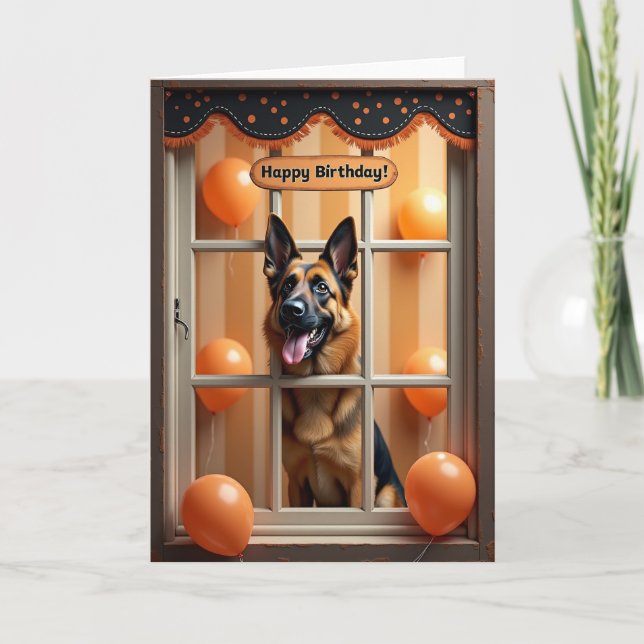 Tan Dog Birthday Window Card (Front)