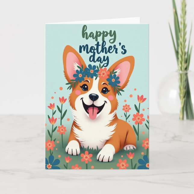 Tan Dog Floral Mothers Day Card (Front)