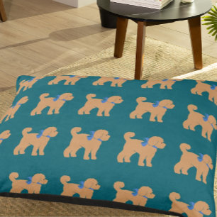 Tan Doodle Dog Dark Blue Green Pet Bed