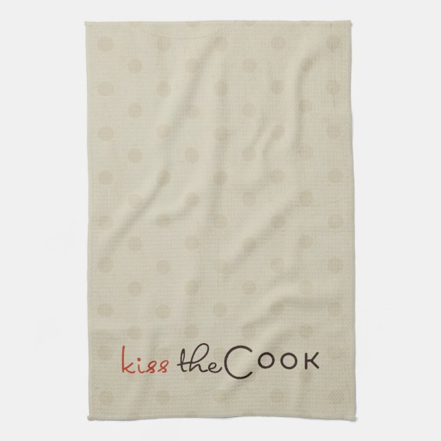 Tan Dots Kiss the Cook Kitchen Towel (Vertical)