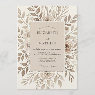 Tan Earthy Bloom Wedding Invitation