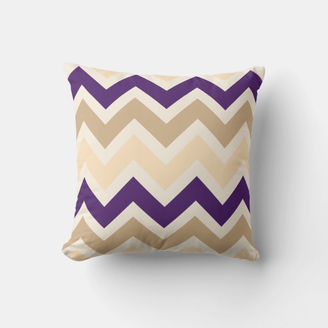 Tan, Eggplant Purple, and Ivory Chevron Pattern Throw Pillow (Front)