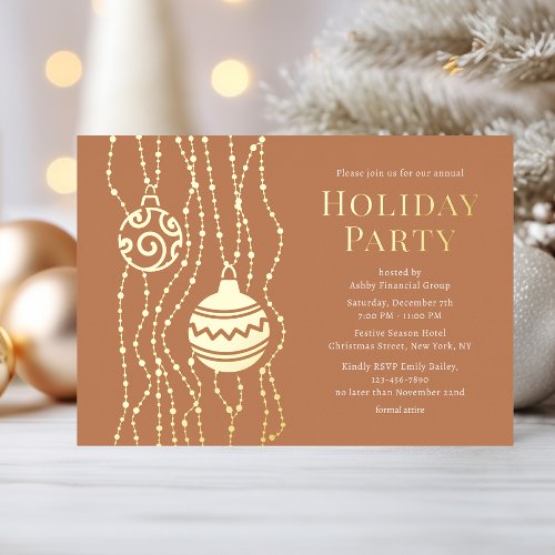 Tan Elegant Christmas Party Corporate Holiday Foil Invitation