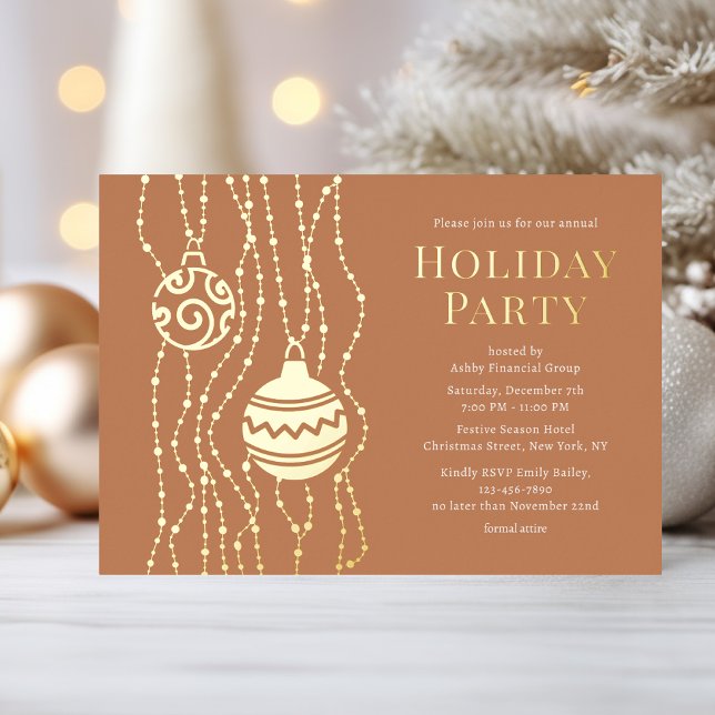 Tan Elegant Christmas Party Corporate Holiday Foil Invitation (Creator Uploaded)