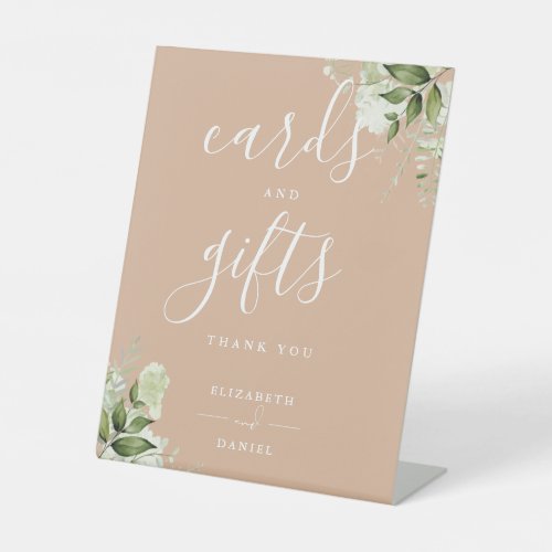 Tan Elegant Floral Greenery Cards And Gifts Pedestal Sign