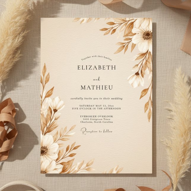 Tan Ethereal Botanical Wedding Invitation (Creator Uploaded)
