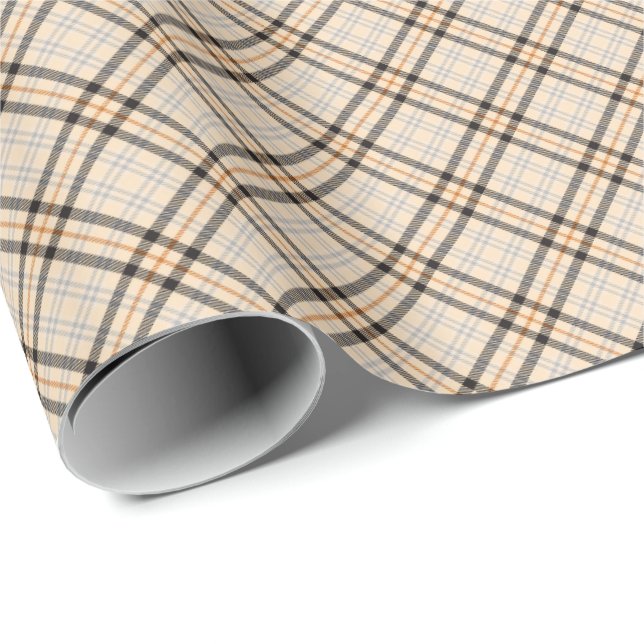 Tan Farmhouse Plaid Christmas Pattern Wrapping Paper (Roll Corner)