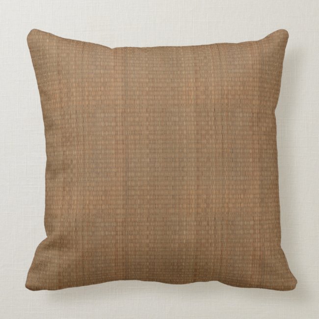 Tan Faux Bamboo Straw Mat Design Throw Pillow