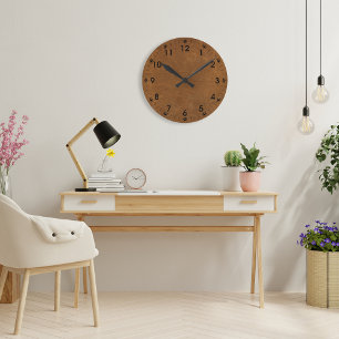 Tan Faux Leather Round Clock