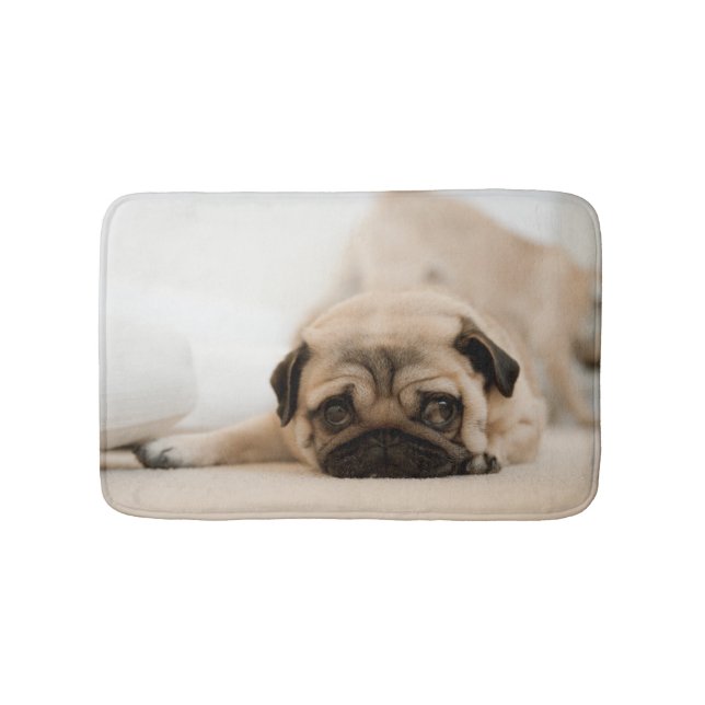 Tan Female Pug Bathroom Mat (Front)