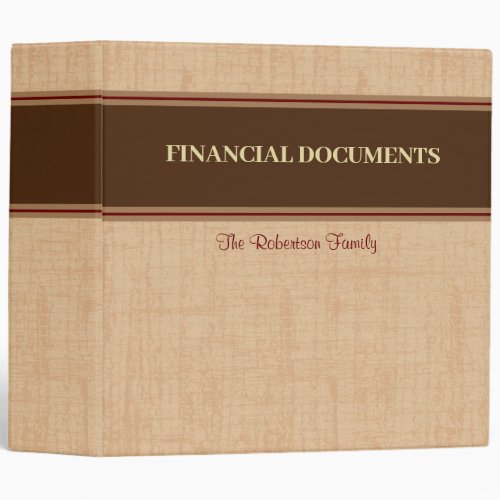 Tan Financial Documents Binder with Custom Banner