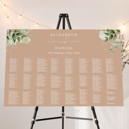 Tan Floral 300 Names Wedding Seating Chart Foam Board