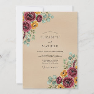 Tan Floral Autumnal Wedding Invitation
