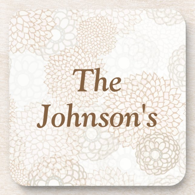 Tan Floral Drink Coaster (Front)