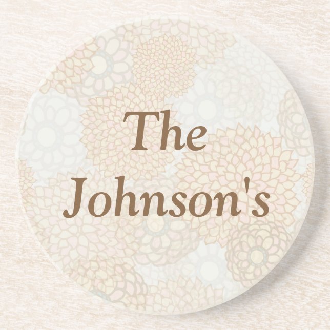 Tan Floral Drink Coaster (Front)