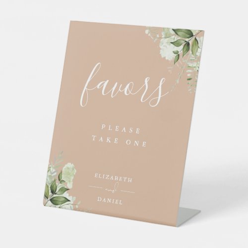 Tan Floral Greenery Favors Table Pedestal Sign